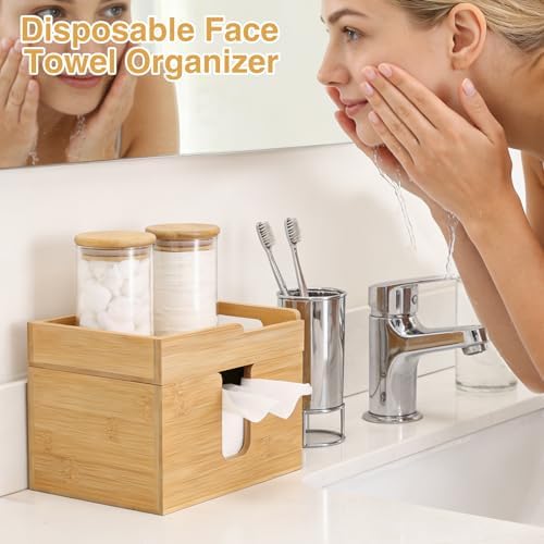 Disposable Facial Towel Holder with 120 XL Towels, Bamboo Organizer - Image 3