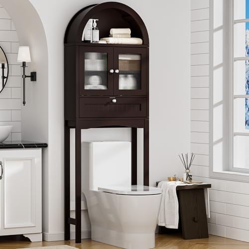 Spurgehom Over The Toilet Storage Cabinet with Glass Door (Coffee) by Spurgehom
