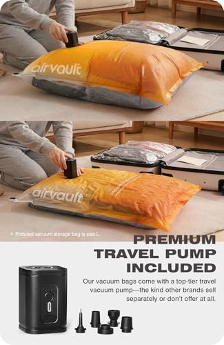 AirVault Vacuum Storage Bags for Travel & Home - Space Saver Compression Packing Bags Set for Clothes, Blankets & Seasonal Storage, Small (5), Medium (5), Large (5) (Orange,15-Pack Combo) - Image 6