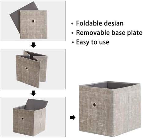 Foldable Storage Cubes Bins ,11 Inch Cloth Storage Cube Fabric Storage Box Cubes Organizer Baskets with Handles for Home Organizer Set of 6 (Cowboy Grey) - Image 6