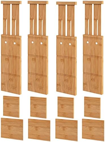 4.4" High Drawer Dividers with Inserts, Bamboo Drawer Dividers for Clothes, Expandable from 12-17.5", Adjustable drawer organizer for Bedroom, Kitchen & Office, 4 Dividers with 8 Insert. by VRICCC