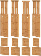 4.4" High Drawer Dividers with Inserts, Bamboo Drawer Dividers for Clothes, Expandable from 12-17.5", Adjustable drawer organizer for Bedroom, Kitchen & Office, 4 Dividers with 8 Insert. by VRICCC