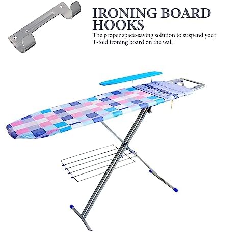 Ironing Board Cover pad Board Ironing Wall Hook Iron Hanger Rack Mount Holder Mounted Hooks Storage Organizer Metal Bracket Hanging Stand Tool Towel Heat-Resistant - Image 4
