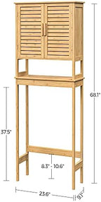 SONGMICS Bamboo Over The Toilet Storage Cabinet, Adjustable Inside Shelf - Image 3