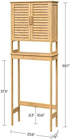 SONGMICS Bamboo Over The Toilet Storage Cabinet, Adjustable Inside Shelf - Image 3
