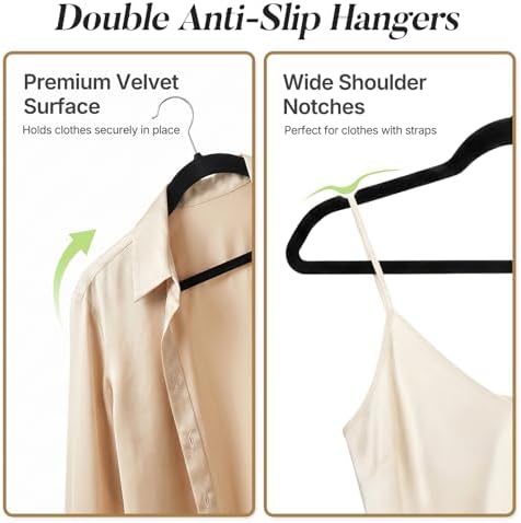 HOUSE DAY Black Velvet Hangers 50 Pack, Non Slip Clothes Hangers 17.25 inch - Image 3
