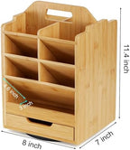 SOUJOY Bamboo Pen Holder Organizer, 360°Rotating Art Supply Storage Caddy, Hold 400+ Pencils, 15 compartments Office Desk Stand Box with Handle for Marker Pens, Colored Pencil, Art Brushes - Image 2