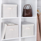 WUIKE Fabric Storage Bins with Lids, Beige, Extra Large, 3-Pack - Image 5