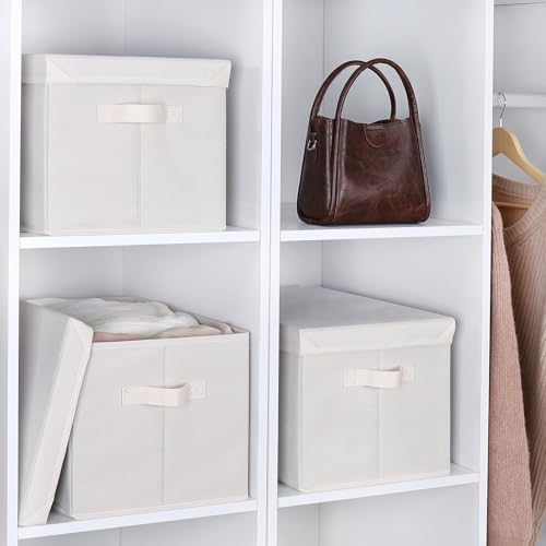 WUIKE Fabric Storage Bins with Lids, Beige, Extra Large, 3-Pack - Image 5