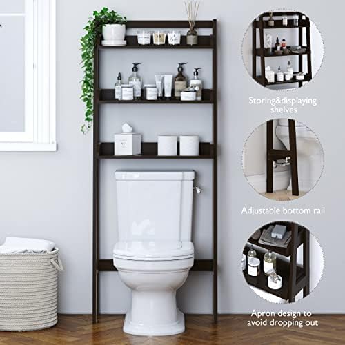UTEX Behind Toilet Bathroom Organizer, 3-Tier Wood Ladder Shelf, Espresso - Image 5