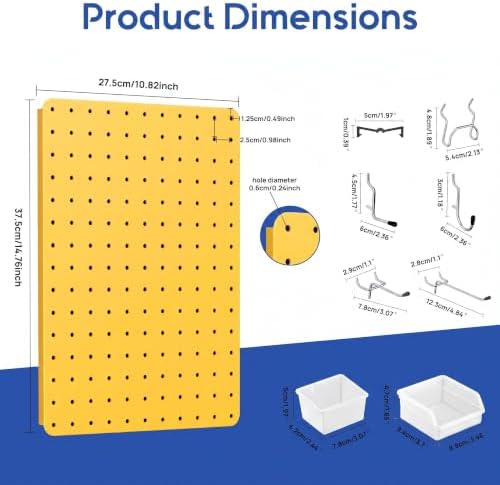 Pegboard Organizer Kit,4 Pack 14.76x10.82 in Metal Panels with 6 Bin,Yellow - Image 3