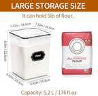 HKJ Chef 4 Pack Large Airtight Food Storage Containers with Lids (5.2L / 176oz), BPA Free Plastic Kitchen and Pantry Organization Contianers for Cereal Flour and Sugar Storage, Labels & Marker - Image 2