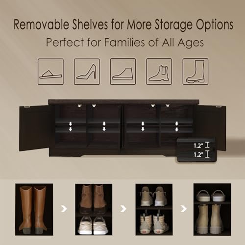 DINZI LVJ Shoe Storage Bench with Cushion, Door, Espresso Oak 47.2"LX17.7"H - Image 5