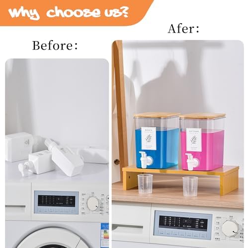RoleDes Liquid Laundry Detergent Dispenser Set with Shelf and Bamboo Lids for Laundry Room Organization and Storage - 2 Pack 96 oz Laundry Containers for Laundry Soap, Fabric Softener - Image 3