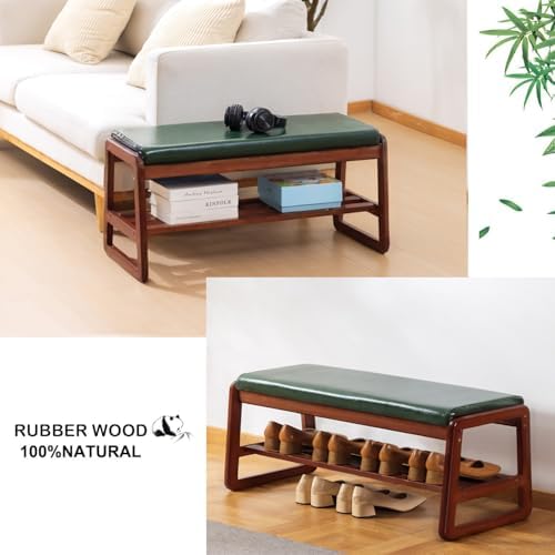 latifolia Shoe Rack Bench, Entryway Bench with Cushion(Green,39.70''L) - Image 6