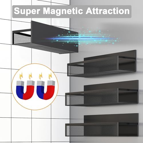 Aufworld Magnetic Spice Rack for Refrigerator, 5 Pack Magnetic Shelf, Moveable Magnetic Fridge Organizer with an 8-Hook Rack, Seasoning Organizer for Kitchen Organization (Extra with 8 Hooks) - Image 4