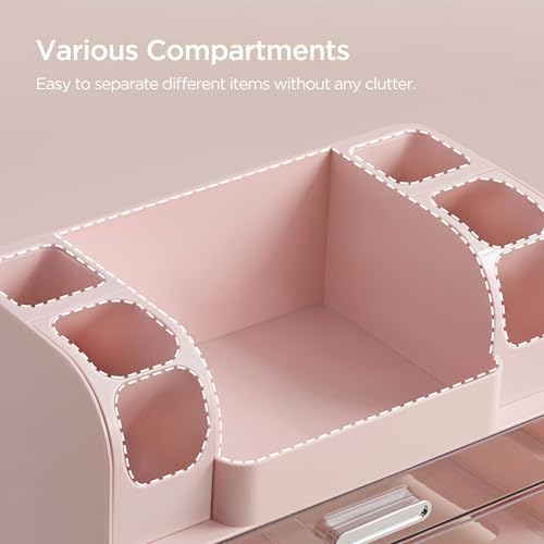 HBlife Makeup Organizer for Vanity with Brush Holder, Large Bathroom Countertop Cosmetic Organizer Skin Care Storage, Easy to Store Lipsticks, Nail Polishes, Perfumes, Eyeshadow Palettes, Pink - Image 3