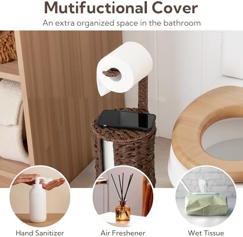 GRANNY SAYS Wicker Free Standing Toilet Paper Holder Stand with Storage - Image 6