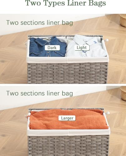 SETVSON Storage Basket with Lid Wicker Baskets for Storage, 160L Gray - Image 6