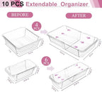 10 Pcs Extendable Clear Drawer Organizer, All Adjustable Vanity Storage Box, 2-Size Desk Drawer Organizer, Durable Storage Bins for Makeup, Cosmetic, Bedroom Dressers Tool Organizer for Gadgets - Image 2