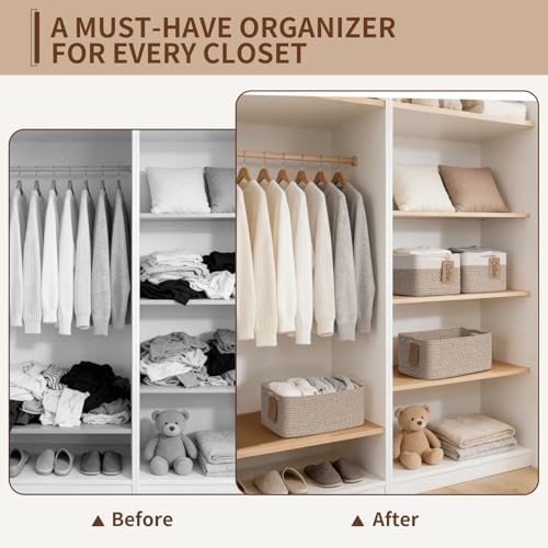 Goodpick 4 Pack Storage Baskets for Organizing Shelves, Light Brown & White - Image 4
