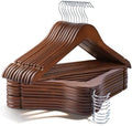 Wooden Hangers 30 Pack,Heavy Duty Solid Wooden Clothes Hangers with Pant Bar,360-Degree Rotatable Hook,Durable & Slim Wood Hangers for Coats,Jackets,Dress,Pants(Walnut) by Uilmart