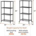 SINGAYE 4 Shelves Storage Wire Shelf Closet Metal Shelving Pantry Wheels - Image 3