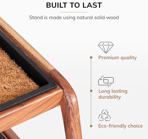Anji Mountain Heavy Duty Waterproof Wooden Shoe Storage Mat Organizer/Boot Storage Tray Multi Use for Entryway with Coir, Tan Cross Embossed Insert, 2 Tier, Fits 4 Pair (26.5" Wide) - Image 4