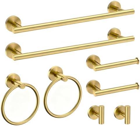 USHOWER 8PCS Light Gold Bathroom Hardware Set, 18-Inch Towel Bar Set by USHOWER