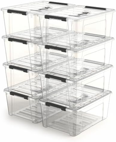 8 Pack Clear Plastic Storage Bins with Lids and Handle, Small Stackable Latching Storage Boxes for Organization (5 Quart) by YYXB