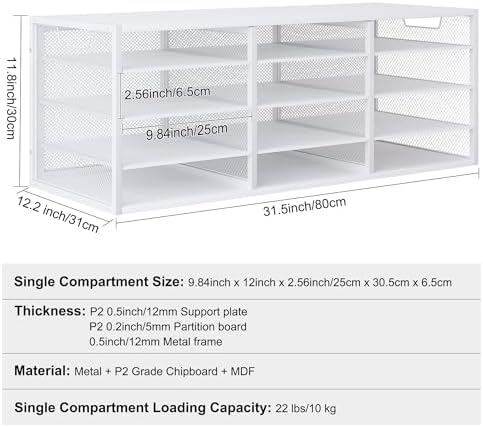 Mail Sorter Adjustable Countertop Mail Holder, Heavy Duty Literature Organizer, Student Mailbox for Classroom, Desktop Bill Paper Organizer for Office Home School, 12 Compartments, White - Image 6