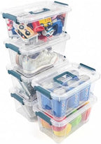 7Qt Storage Bins with Lids,6-Pack Clear Stackable storage containers with lids Buckle Latches.Perfect for LEGO, Crafts, Office Supplies, and Dorm Room Organization，Blue by AREYZIN