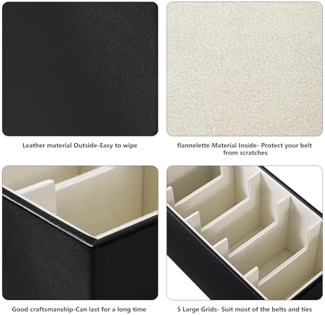 2 Packs Leathers Belt Organizer for Closet and Drawer, Stackable 5 Grids Dresser Drawer Organizers, Belt Tie Holder for Men,Tie Box-Black - Image 5