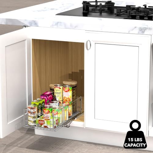 Simple Houseware Pull-Out Cabinet Sliding Basket, 17.2Dx9.7Wx5H, Chrome - Image 2