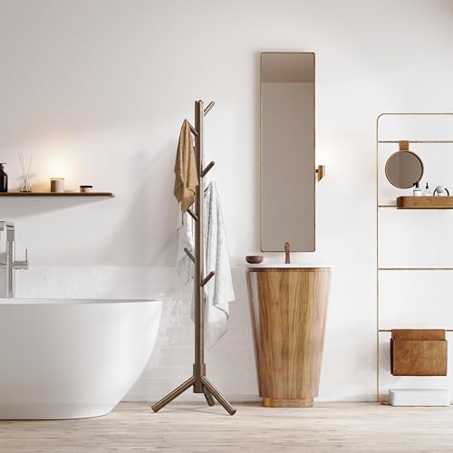 Simple Houseware Wooden Coat Rack Stand, Hall Tree with 9 Hooks, Walnut - Image 5