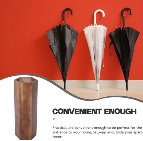 Alipis Wooden hexagon Umbrella Stand Rack - Umbrella Holder Bin with Drip Tray - Canes Walking Sticks Holder for Entryway Home Office Black - Image 5