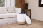16x18 Inch Extra Large Round Cotton Rope Storage Basket with Lid, Decorative Woven Bin with Cover for Living Room Bedroom Closet, White & Jute - Image 4