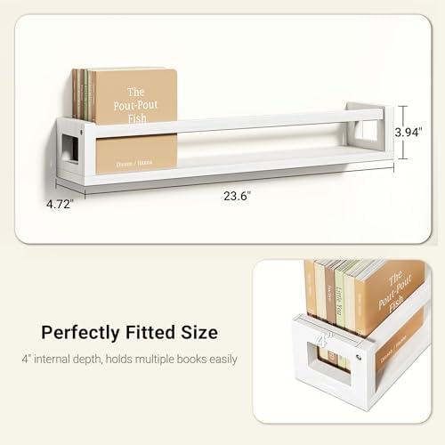 3 Pack 24 Inch Solid Wood Floating Shelves, Nursery Bookshelf, White - Image 2