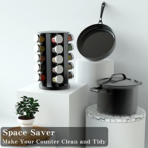 Handisen Rotating Spice Rack Organizer for Cabinet, Spice Racks Storage with 20 Jars, Spinning Spice rack for Kitchen Countertop, Spice Holder,Seasoing Storage Racks, Silver - Image 4