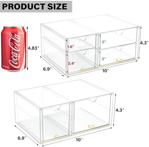 Prsildan Acrylic Makeup Organizer Clear Storage Drawer with 6 Small Drawers - Image 3