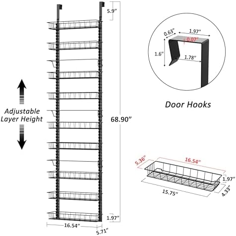 Churboro 9 Tier Over Door Pantry Organizer, 2-in-1 Adjustable Spice Rack - Image 2