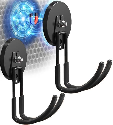 2PCS Large Strong Magnetic Hooks Heavy Duty, 3.5in Ndfeb Magnet with Hooks, Heavy Duty Storage Utility Magnetic Holder, Magnetic Storage Hooks with Anti-Slip Coating for Indoor Outdoor Garage Hanging by AIYOTAR