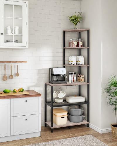 CHOEZON 6-Tier Corner Shelf, Industrial Corner Bookshelf with Desk Top, Diamond-Shaped Storage Shelves, Display Stand for Small Spaces, Living Room, Home Office, Foyer, Greige and Black TCJ70BG - Image 3