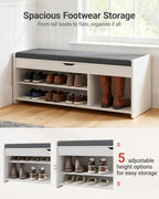Amada 39.4" Shoe Storage Bench, Entryway Bench with Cushioned Seat, White - Image 3