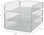 Safco Onyx Desktop Organizer, 3-Tier Paper Tray, Durable Steel Mesh Construction,Silver - Image 2