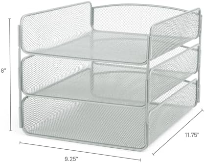 Safco Onyx Desktop Organizer, 3-Tier Paper Tray, Durable Steel Mesh Construction,Silver - Image 2