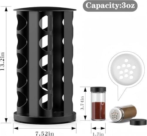 Handisen Rotating Spice Rack Organizer for Cabinet, Spice Racks Storage with 20 Jars, Spinning Spice rack for Kitchen Countertop, Spice Holder,Seasoing Storage Racks, Black - Image 6