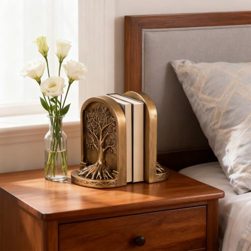 Tree of Life Bookends Set – 6.1" Resin Decorative Bookends, Antique Bronze Finish, Non-Skid Heavy Duty Support for Books, Bookshelf Decor, Office, Library, Housewarming Gift - Image 7