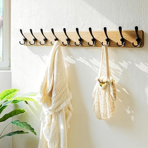 Dseap Coat Rack Wall - Heavy-Duty 38-1/4" Long, with Reinforced 10 Custom Tri-Hooks, Solid Wood Wall Hanger for Coats Hat Jackets - Rustic Farmhouse Entryway Storage,Weathered Brown & Black,Pack of 2 - Image 7