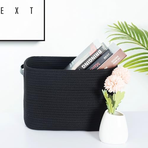 MINTWOOD Design 3-Pack Storage Baskets for Shelves, Decorative Baskets for Organizing, Woven Baskets for Storage, Book Basket Cube Bin Box, Pantry Closet, Shoe Organizer, Black / Black - Image 2